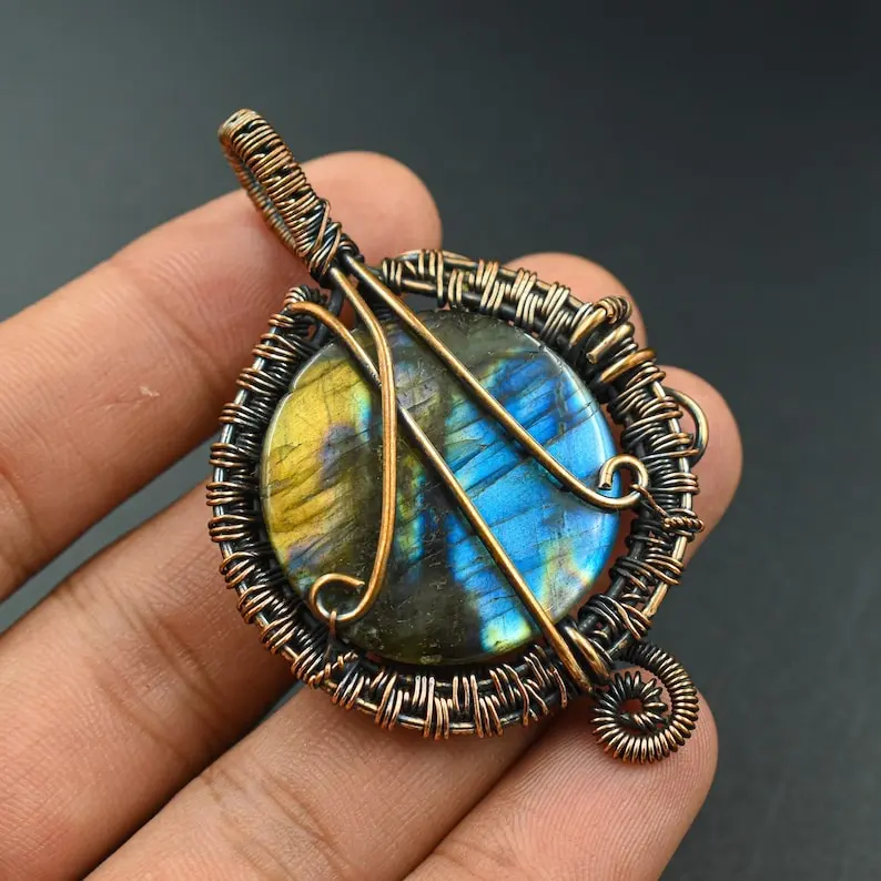 Amazing Multi Labradorite Copper Wire Wrapped Pendant Designer Fashion Jewelry Gift For Mother