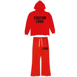 Chándales de algodón, Sudadera con capucha, pantalón de retazos, chándal para hombre, Joggers apilados, conjuntos acampanados de dos piezas para hombre - Product Image 5