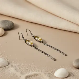 ต่างหูห้อยประดับทองคำ 18K ชุบเงินแท้ 925 พร้อมจี้ซิทรินทรงหยดน้ำ ต่างหูทองคำขาวสำหรับผู้หญิง ประดับเพชรและมุก - Product Image 3