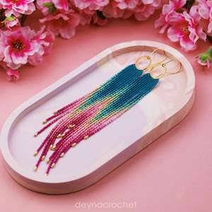 ต่างหูลูกปัดโบฮีเมียนดีไซน์สีเทอร์ควอยซ์ขอบลูกปัดแก้วงานฝีมือของขวัญเครื่องประดับ - Product Image 3