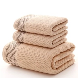 Beige Cotton Towel Set Woven Solid Color Rectangular Home Use Skin-Friendly Towels - Product Image 1