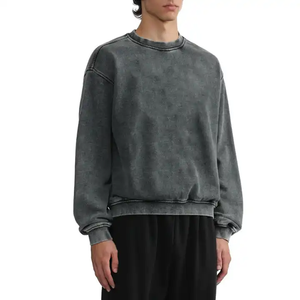Coupe et couture sweat personnalisé surdimensionné vintage lavage à l'acide sweats à capuche ras du cou 400gsm soleil fané sweat pour hommes - Product Image 1
