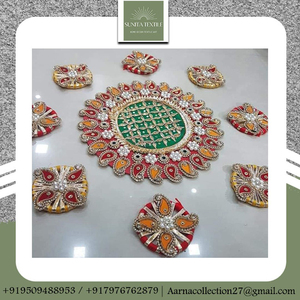 Beau tapis Rangoli complexe multicolore Design indien traditionnel pour les décorations de table de mariage de bougie de tous les jours - Product Image 2