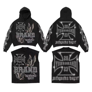 Chándal de gran tamaño para hombre, pantalones de chándal acampanados, los últimos trajes de sudor, chándal personalizado con diamantes de imitación y purpurina, conjuntos de chándal con capucha - Product Image 2