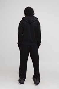 High Demanding <b>Tall</b> Shrunken Rhinestone Black <b>Men</b> Zip Hoodie & <b>Jogger</b> Set Breathable Cotton Blended Rhinestone <b>Men</b> Tracksuit - Product Image 2