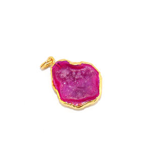 Colgante de Moda Clásico con Geoda Rosa Druzy de Forma Irregular, Chapado en Oro de 18K, Joyería de Latón para Mujer, Venta al por Mayor - Product Image 1