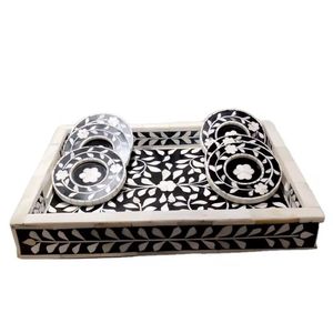 El mejor diseño, decoración India Floral, artesanías, bandeja para servir con incrustaciones de hueso Natural para uso doméstico - Product Image 4