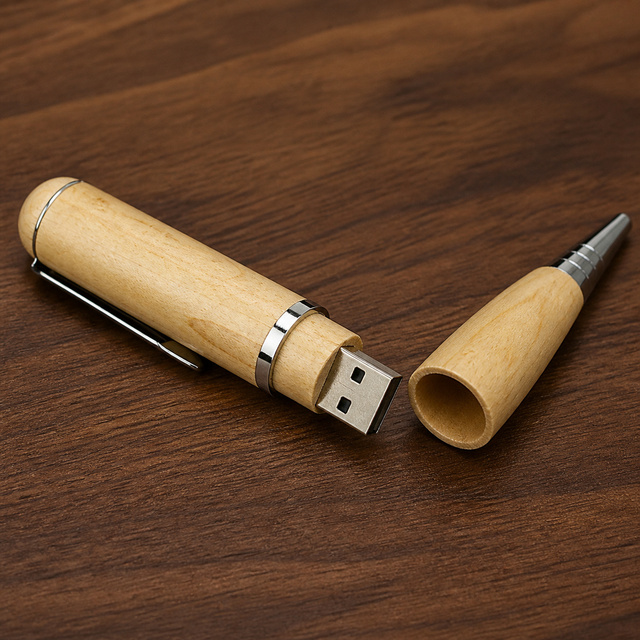 Bamboo Ballpoint Pen USB Flash Drive 16GB 32GB 64GB Custom Logo Corporate Gift