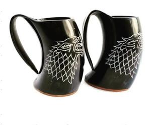 Unique Pattern Luxury Finish Handcrafted Horn <b>Mug</b> <b>Set</b> of 2 Dishwasher Safe Horn <b>Mug</b> Perfect for Bars Clubs Party Drinkware Used - Product Image 1