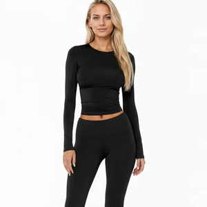 Pantalon de yoga pour femme en spandex/coton, taille haute, cordon de serrage, coupe bootcut, extensible, écologique, séchage rapide, respirant, fitness, gym, uni - Product Image 1