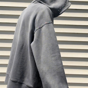 Sweat à capuche en molleton pour homme, personnalisé, de haute qualité, brodé de strass, double fermeture éclair, 100% coton, poids lourd - Product Image 3