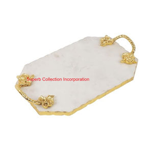 ถาดเสิร์ฟหินอ่อนสีขาวพร้อมด้ามจับสีทองถาดสำหรับตกแต่งโต๊ะกาแฟที่หรูหราสำหรับตกแต่งบ้าน - Product Image 6