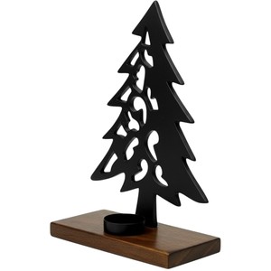 Porte-bougie de Noël de qualité supérieure en aluminium doré et base en bois, décoration festive pour la table de la maison, support pour bougie chauffe-plat - Product Image 2