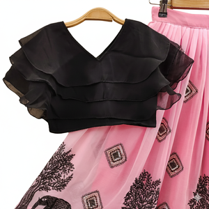 Ethnic Wear Girls Pink Kids Lehenga Choli <b>Floor</b>-<b>Length</b> Party <b>Dress</b> Shoryam Fashion Featuring Stylish Layered <b>Black</b> Top - Product Image 2