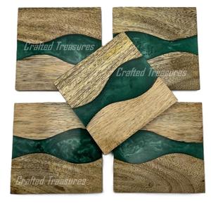 Best Quality Handicrafts <b>Epoxy</b> Resin Coaster Handmade Wooden Drink Tea Table Decor Coasters Set of 4 Acacia Wood Coasters - Product Image 2
