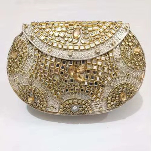 Bolso de mano tipo clutch con mosaico Kundan de diseño nuevo y de la mejor calidad, con pedrería, para novias, bodas y fiestas, hecho a mano por HAND MADE CRAFT. - Product Image 6