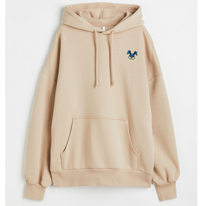 Sweat-shirt à capuche beige surdimensionné pour homme, coupe ample, manches classiques, poche avant, logo personnalisé, brodé, uni, hiver - Product Image 5
