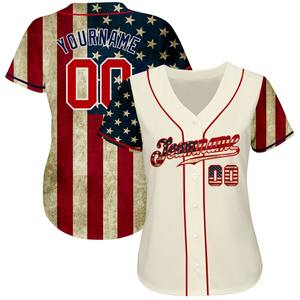 Camiseta de béisbol auténtica con bandera americana 3D roja-Azul marino personalizada - Product Image 2