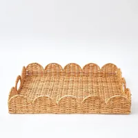 Beau plateau de service en rotin à un étage fait à la main Design bohème durable pour la vaisselle de cuisine boisson Vietnam