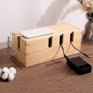 Bamboo Cable Management Box Wood by Cord <b>Organizer</b> for <b>Desk</b> TV Computer USB System to Cover and Hide Power Strips Cords - Product Image 5