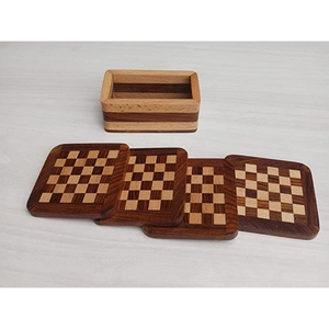 Wholesale Solid <b>Wooden</b> Drink Coasters Set Of 6 With Storage Holder Box Handcrafted <b>Table</b> <b>Mats</b> With Brass Inlay For Home Kitchen - Product Image 2
