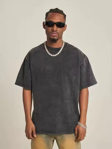 Camisetas de lavado ácido de algodón 100% de alta calidad para hombres logotipo personalizado transpirable de gran tamaño hombro caído corte perfecto sólido OEM - Product Image 4