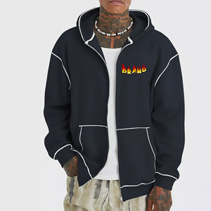 Sweat à capuche zippé pour homme, hiver, haute qualité, 580 g/m², polaire épaisse, 100 % coton, coupe ample et carrée, logo brodé personnalisé, délavé à la pierre - Product Image 1