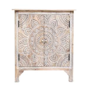 Armoire à deux portes décorative vintage faite à la main avec motif de mandala sculpté Construction en bois de manguier et finition rustique - Product Image 1