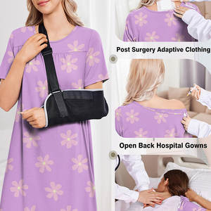 Vêtements d'hôpital en polyester 100% en gros, robes de patient imprimées pour femmes, robe longue - Qualité d'exportation. - Product Image 3