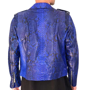 Chaqueta de Motociclista de Cuero Azul OEM de Entrega Rápida, Chaqueta de Cuero Real para Hombre, Ajustada, Estilo Motociclista, Ropa de Calle, Impermeable, al por Mayor - Product Image 1