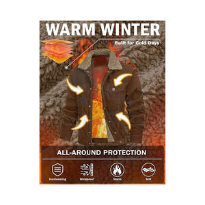 <b>Mens</b> <b>Corduroy</b> Trucker Jacket Winter Sherpa Lined Warm Thick Cargo Style Coat with Five Functional Pockets for Casual Outdoor - Product Image 2