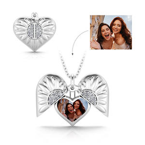 Jeulia Personalized Sunflower <b>Heart</b> Photo <b>Locket</b> Necklace in Rhodium Plated Sterling Silver - Product Image 1