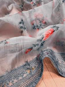 Amazing Color Western Style Beautiful Flower Printed Faux Fur Customized Color <b>Party</b> First Time Dry Clean Minute Draped Saree - Product Image 6