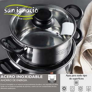 Set di pentole SIP da 8 pezzi (due casseruole + tre pentole con coperchi in vetro) e set di coltelli da cucina da 4 pezzi: Chef, Santoku. - Product Image 3