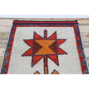 Tapis vintage, tapis de couloir 3,1x11,2 pieds, tapis en laine Herki gris orange - Product Image 4