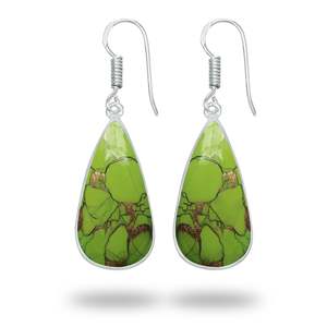 Pendientes de Piedra Turquesa Verde Natural de Diseño Único, Irregulares, Chapados en Plata, Pendientes de Piedras Preciosas de Turquesa Verde de Lujo - Product Image 4