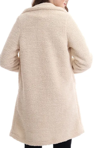 Women's Beige Pocket Lined Plush Boucle Sherpa Coat Women Long Wool Coats - Product Image 3