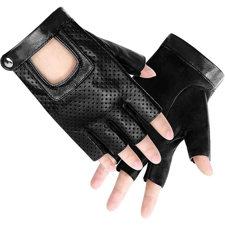 Top quality genuine leather sheepskin cowhide Half finger gloves Punk Rock with Metal nails studs Gloves