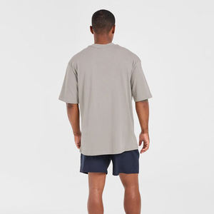 Camiseta de cuello redondo de gran tamaño con hombros caídos de alta calidad, diseño de impresión de logotipo personalizado, ropa de calle, camiseta cuadrada para hombres - Product Image 6