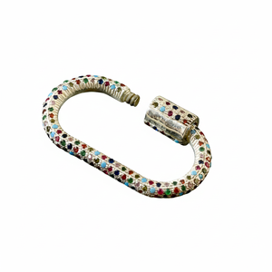 925 Sterling Silver Multi-Color CZ Claw Setting Oval Carabiner Lock Screw Connector <b>Charms</b> for Men Women Fashion Necklace - Product Image 2