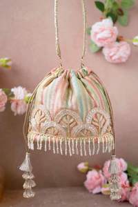 Hand Embroidered Potli <b>Bag</b> with Pearls Crystal Beads Dabka Sequence Work <b>for</b> <b>Wedding</b> Party Gift 2025 - Product Image 2