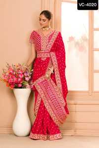 Indien ethnique Vichitra soie mariage Saree broderie travail dentelle bordure Blouse vêtements pour femmes robe Banglory soie pakistanais vêtements - Product Image 2