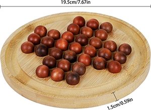 เกมโซลิแทร์ไม้เกมปริศนาเล่นคนเดียวทำจากไม้เกมกระดานคลาสสิกเกมหมากรุกหินอ่อนกระดานทรงกลม8.3 21ซม. พร้อมไม้ - Product Image 5