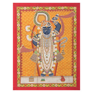 Tapisserie murale bohème en coton rouge-orange style Pichwai, motif portrait, pour extérieur, chambre, fêtes, Noël, Ramadan, ambiance cosy - Product Image 1