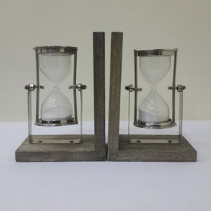 Nautical-Themed Wooden <b>Bookends</b> with Sand Timer Office Desk Decor and Collectible for Libraries and Book Collections - Product Image 6