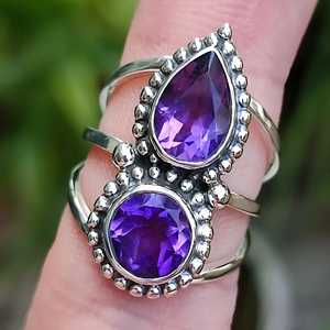 Navya Craft Handmade 925 Sterling Silver Boho <b>Statement</b> <b>Ring</b> Amethyst Inlay Size 4-13 for Christmas Anniversary Women's Jewelry - Product Image 4