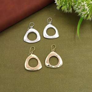 Geometric Open Circle Drop Earrings, Hammered Metal Statement Earrings, Modern <b>Fashion</b> <b>Jewelry</b> for Women - Product Image 1