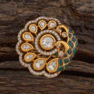 Kundan Fashionable Trendy <b>Gold</b> Plated <b>Ring</b> Princess Cut Inlay Free Size Wedding Jewelry 182243 - Product Image 1