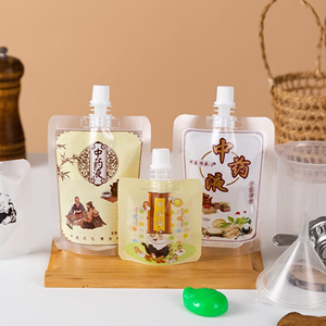 Custom Printed Self-styled Food Grade Reusable Traditional Chinese Medicine Beverage Juice Spout Bag Plastic Liquid Bag