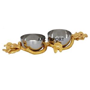 Ustensiles de cuisine pour la maison Bol de service avec arbre Bols à feuille d'or Brillant Poli Décoratif Mariage et Resort Bol à fruits secs en Inde - Product Image 6